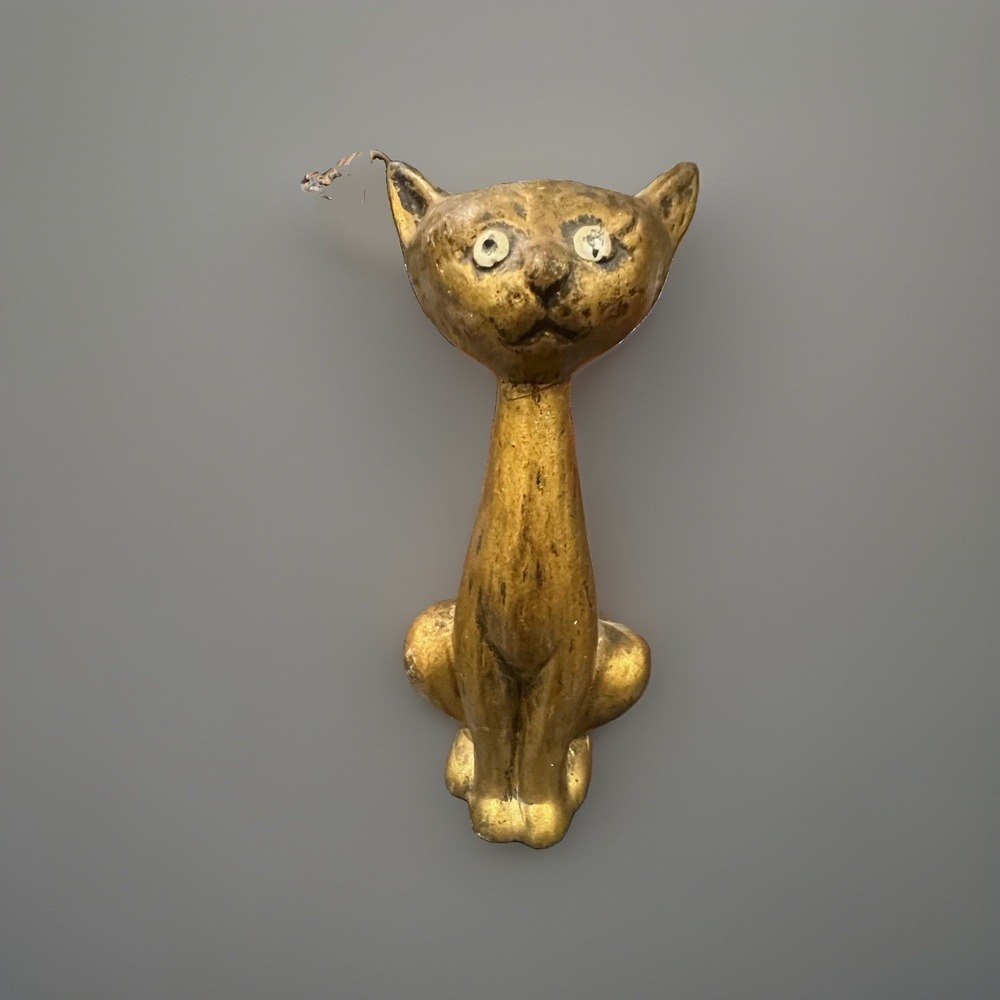 Vintage Gold Tone Brass Cat Figurine Statue 6 Inch Tall Decorative MCM Decor